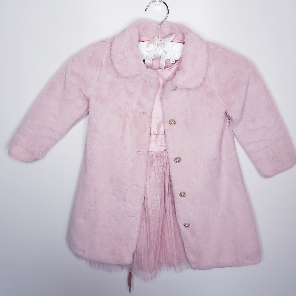 BlueBeri 2 piece dress and faux fur coat set